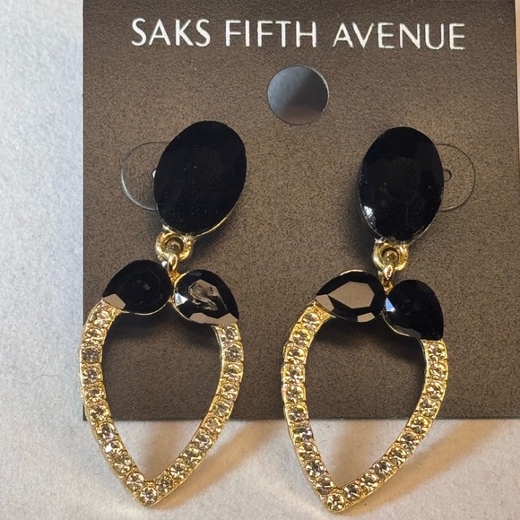 Glamorous Saks Fifth Avenue Black Crystal Statement Earrings 1.75in - Picture 3 of 6